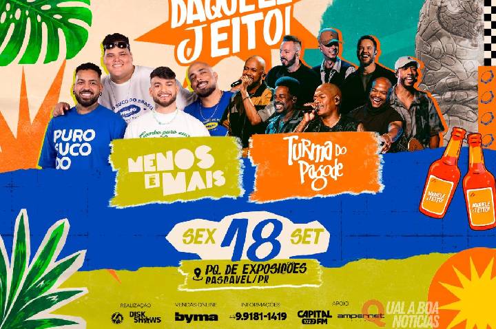 Ingressos para os shows de Menos é Mais e Turma do Pagode em Cascavel já estão à venda