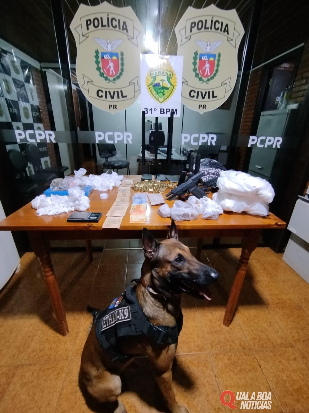 Em operação conjunta equipes do 31º BPM, BPRV e Polícia Civil, prende homem com drogas e armas em Palotina