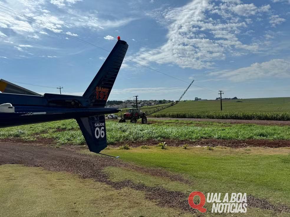 No Paraná: Agricultor fica ‘preso’ uma hora e meia em máquina agrícola por risco de descarga elétrica após veículo enroscar em cabos de energia
