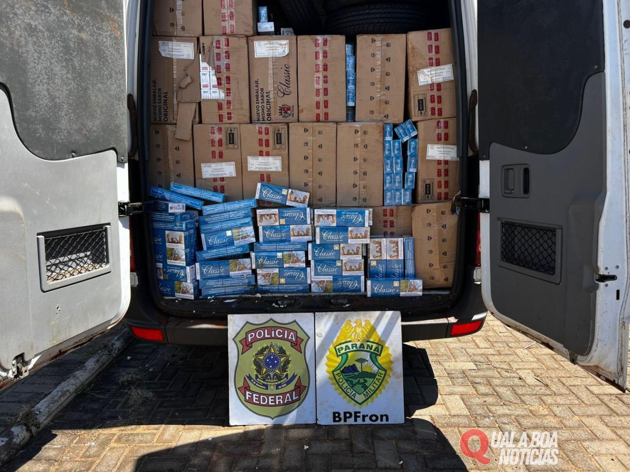 Polícia Federal e BPFron apreendem veículo carregado com cigarros contrabandeados, na Região