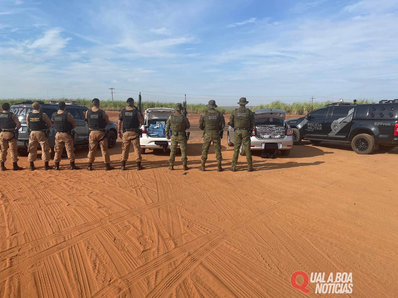 Ação conjunta entre BPFFROM, 7°BPM e Polícia Federal resulta e apreensão de dois veículos carregados com cigarros contrabandeados