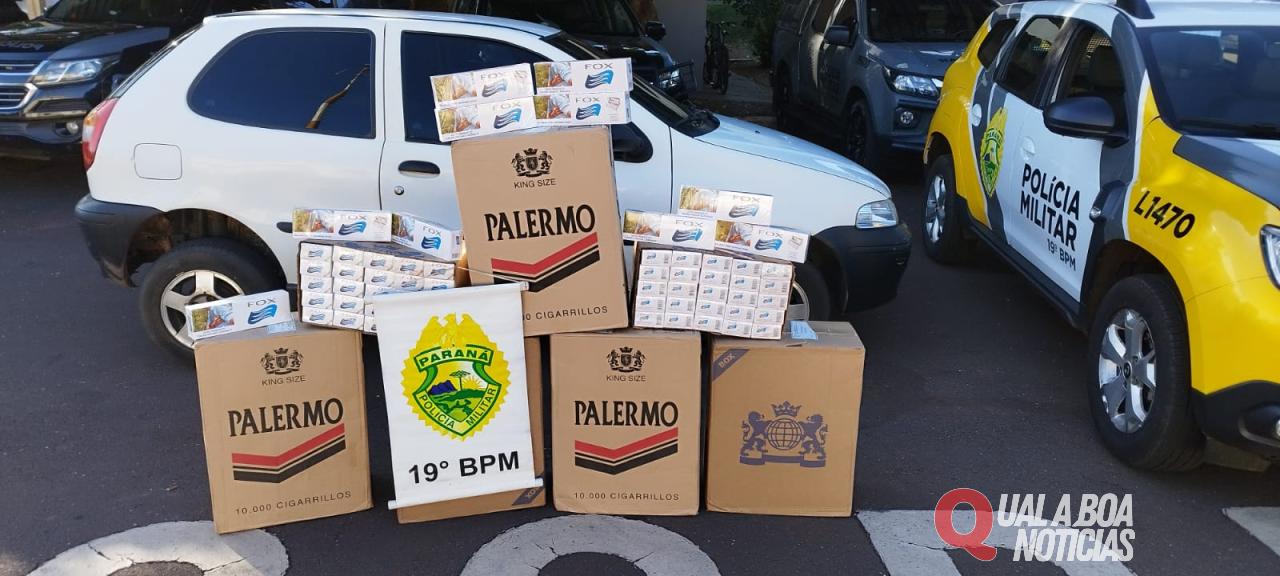 Ação conjunta entre equipes do 19º e Receita Federal apreende carga de cigarros do Paraguai em Toledo