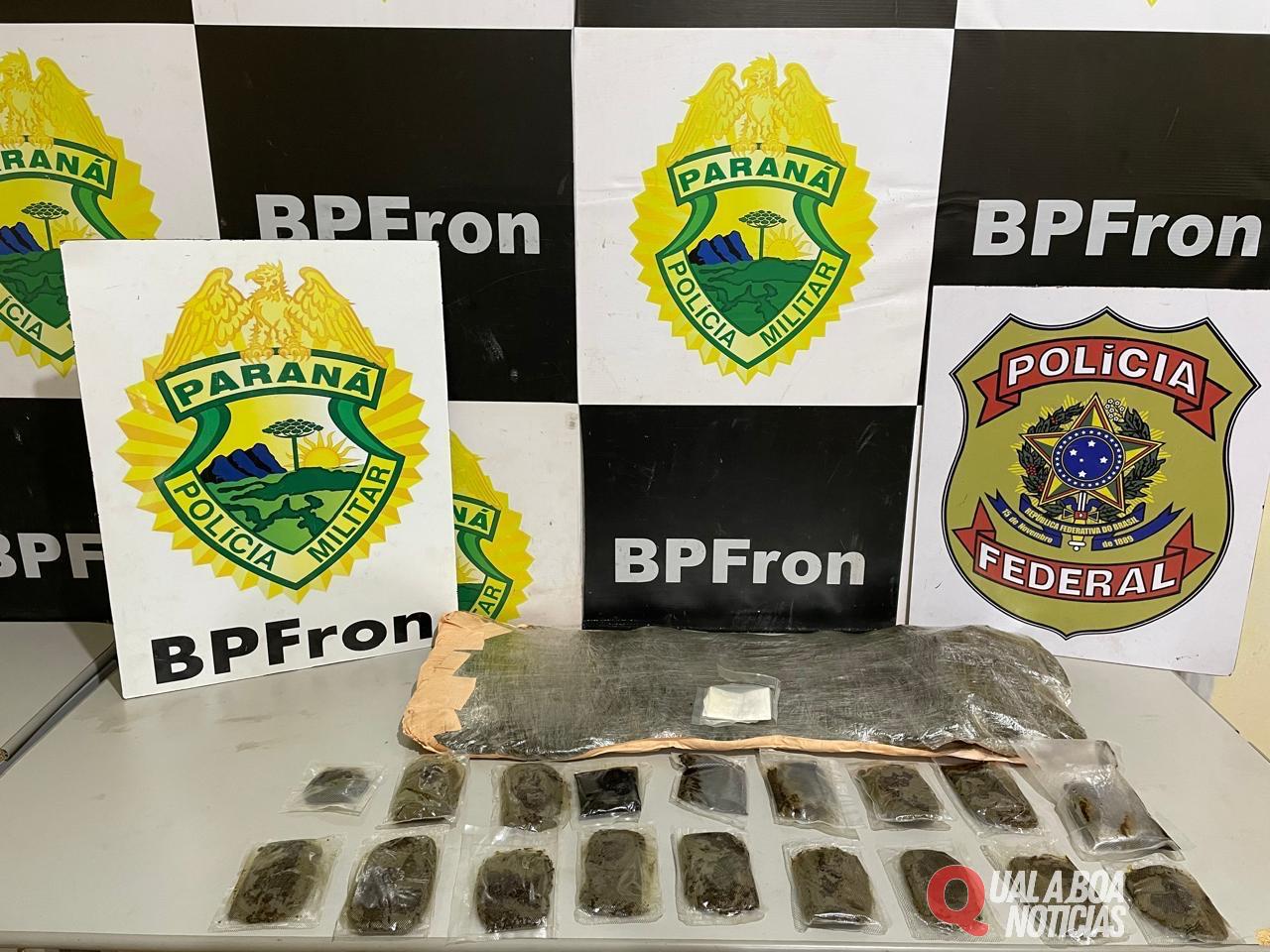 BPFRON e Polícia Federal apreendem 7,8 kg substância análoga à haxixe em ônibus em Guaíra-PR