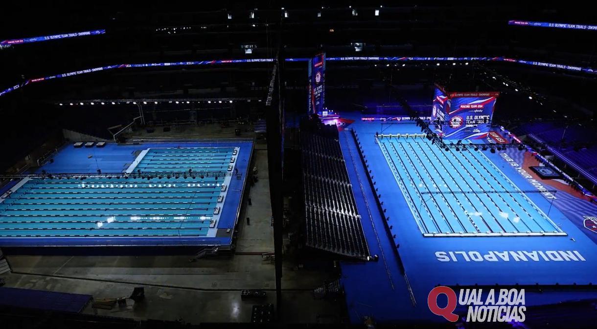 Estádio da NFL é transformado em piscina para seletiva olímpica nos EUA