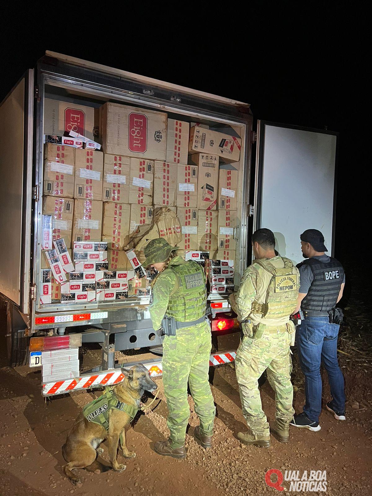BPFRON, BOPE e PF apreendem cigarros contrabandeados em Marechal Cândido Rondon-PR