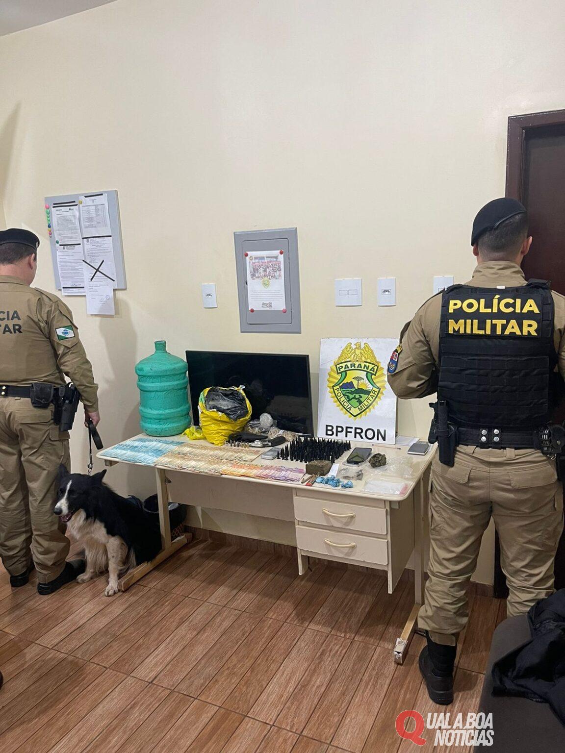 Em Nova Santa Rosa: BPFRON prende casal com cocaína, revólver e outras drogas, além R$ 9 mil em espécie