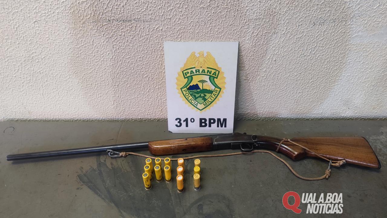 Equipe de Patrulha Rural de Assis Chateaubriand prende homem com espingarda calibre 20 durante patrulhamento