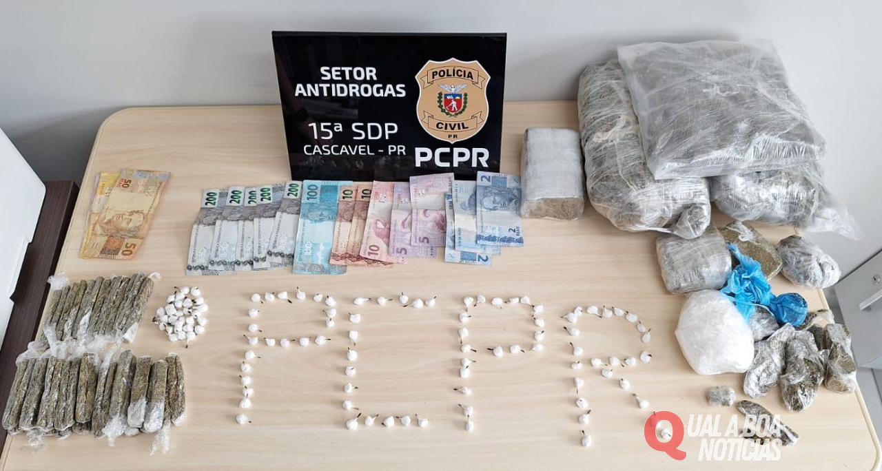Cinco pessoas são presas em flagrante por tráfico de drogas em operação da PCPR, em Cascavel