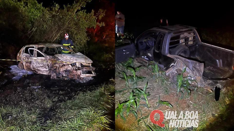 Carro pega fogo e motorista morre na PR-484 em Quedas do Iguaçu