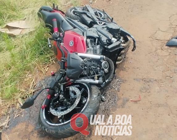 Em Quedas do Iguaçu: Motociclista fica ferido na PR-473 após colisão contra Celta
