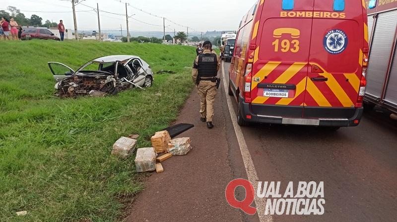Jovem ferido em acidente com 250kg de maconha no carro continua na U.T.I. em Toledo