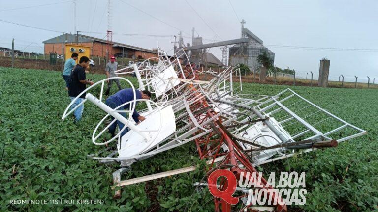 Ventos derrubam torre de rádio Rádio Guaçu de 110 metros instalada entre Toledo e Marechal