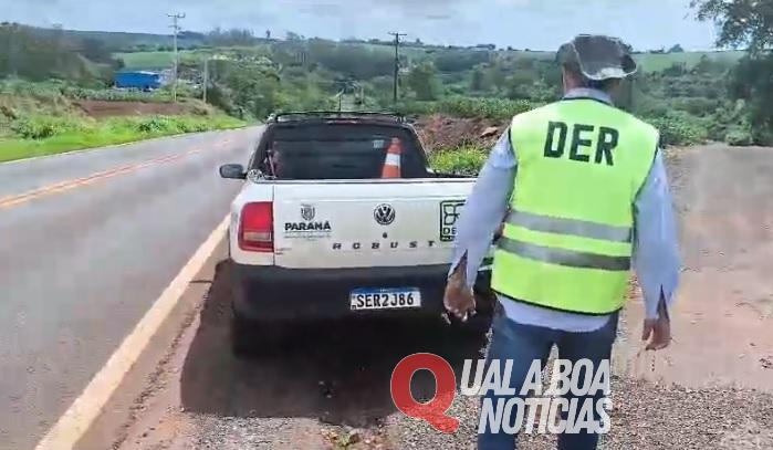Equipe do DER vistoria rodovia PR-491 entre Nova Santa Rosa e Marechal Rondon