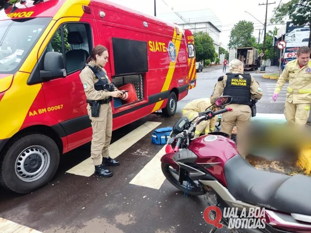 Motociclista fica ferido em acidente no Centro de Marechal Cândido Rondon