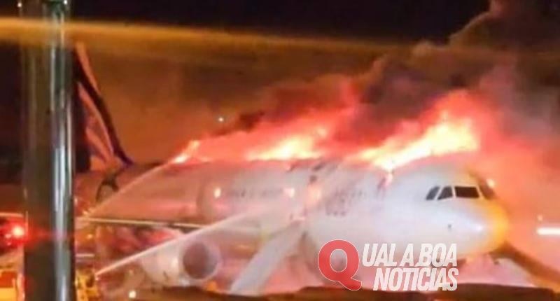 Avião com 176 passageiros pega fogo na Coreia do Sul; veja vídeo