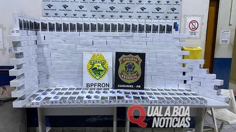 BPFRON e Polícia Federal Apreendem Veículo com 300 Celulares Contrabandeados, na Região
