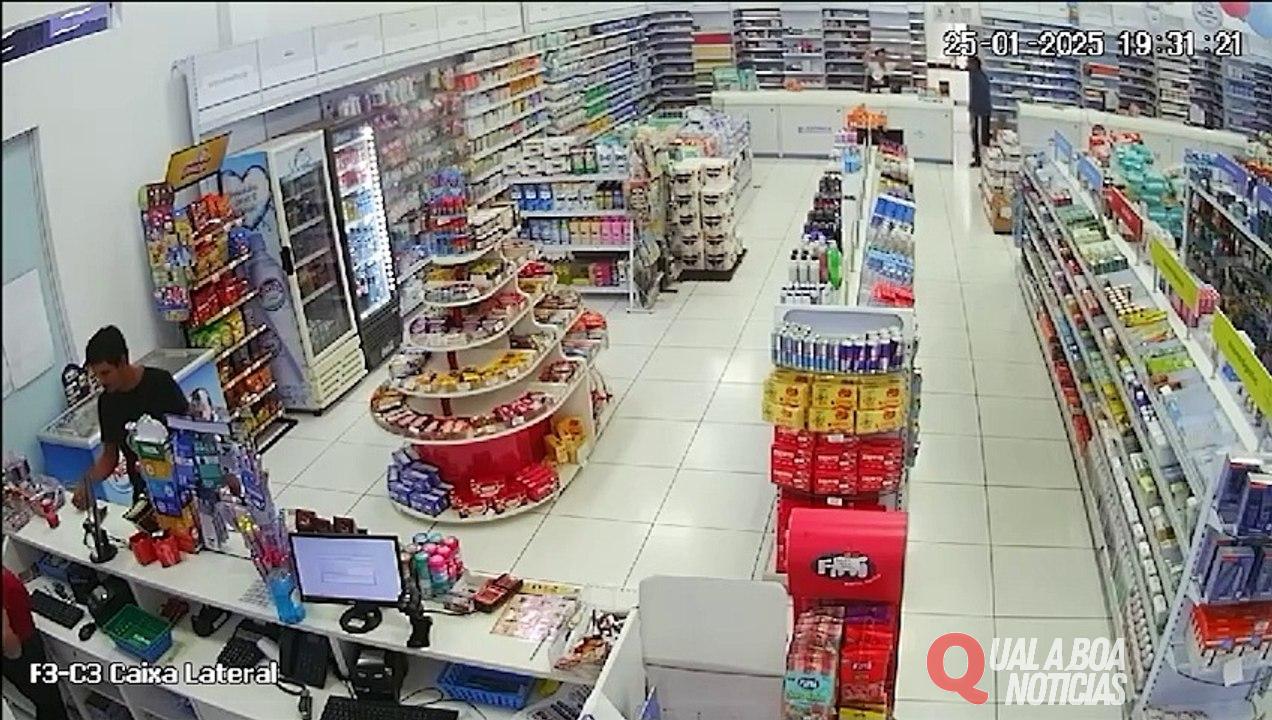 Farmácia é assaltada no centro de Cascavel; Câmeras flagram ação de bandidos