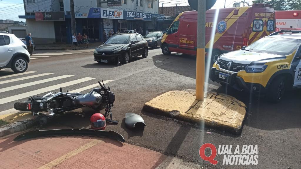 Colisão entre moto e carro é registrada no centro de Toledo