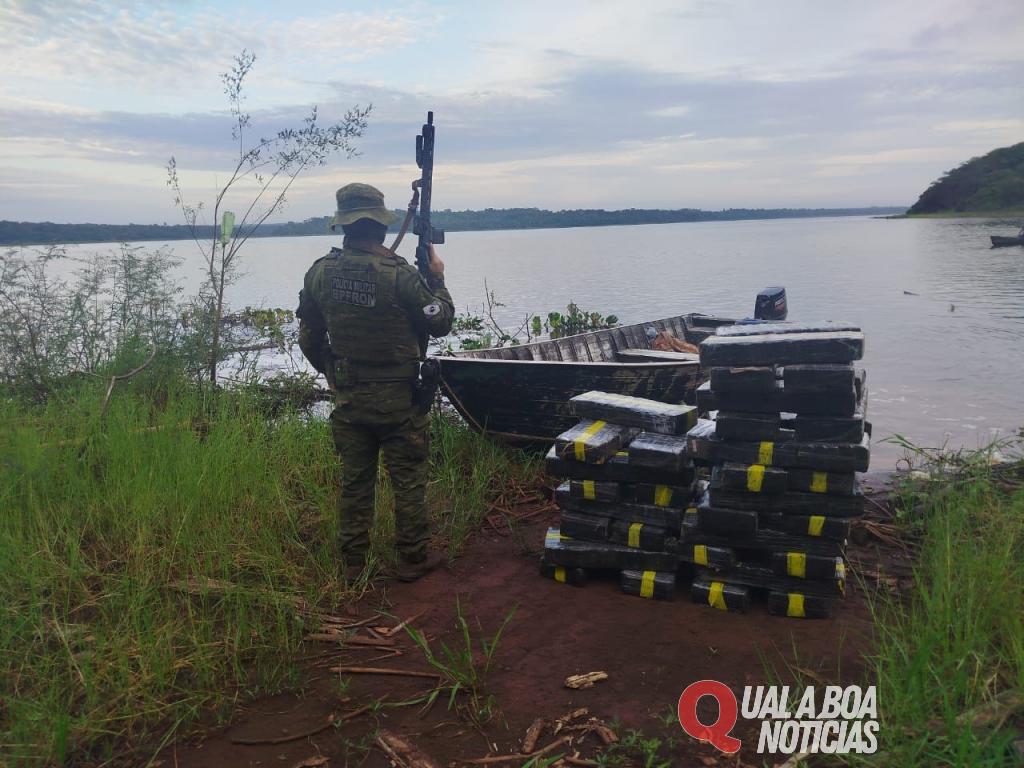 Em ação conjunta BPFRON realiza operação em porto clandestino e apreende 440,5 kg de maconha, em Guaíra