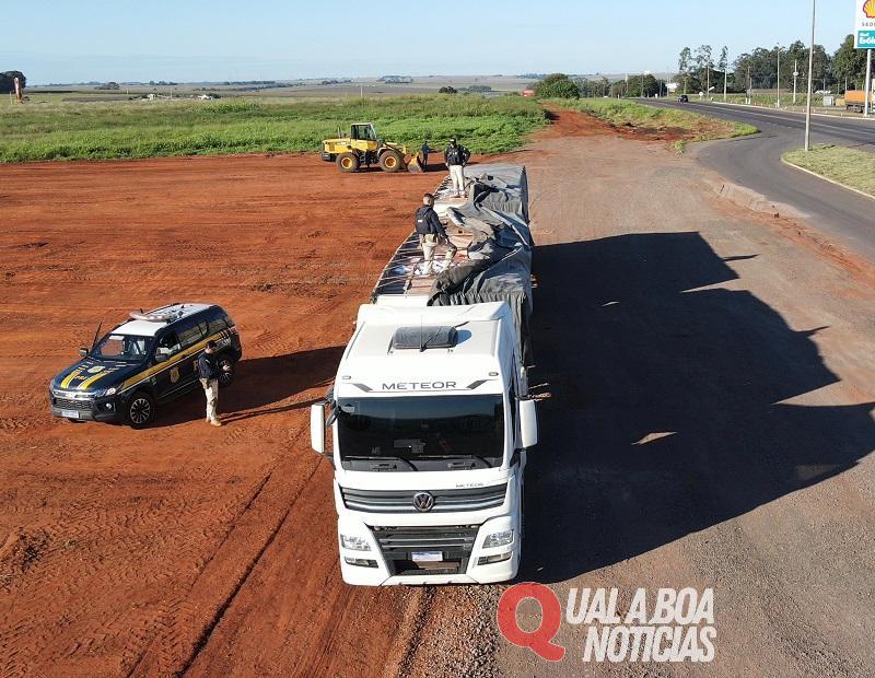 PRF apreende 600 mil maços de cigarros em bitrem, na BR 163 em Terra Roxa