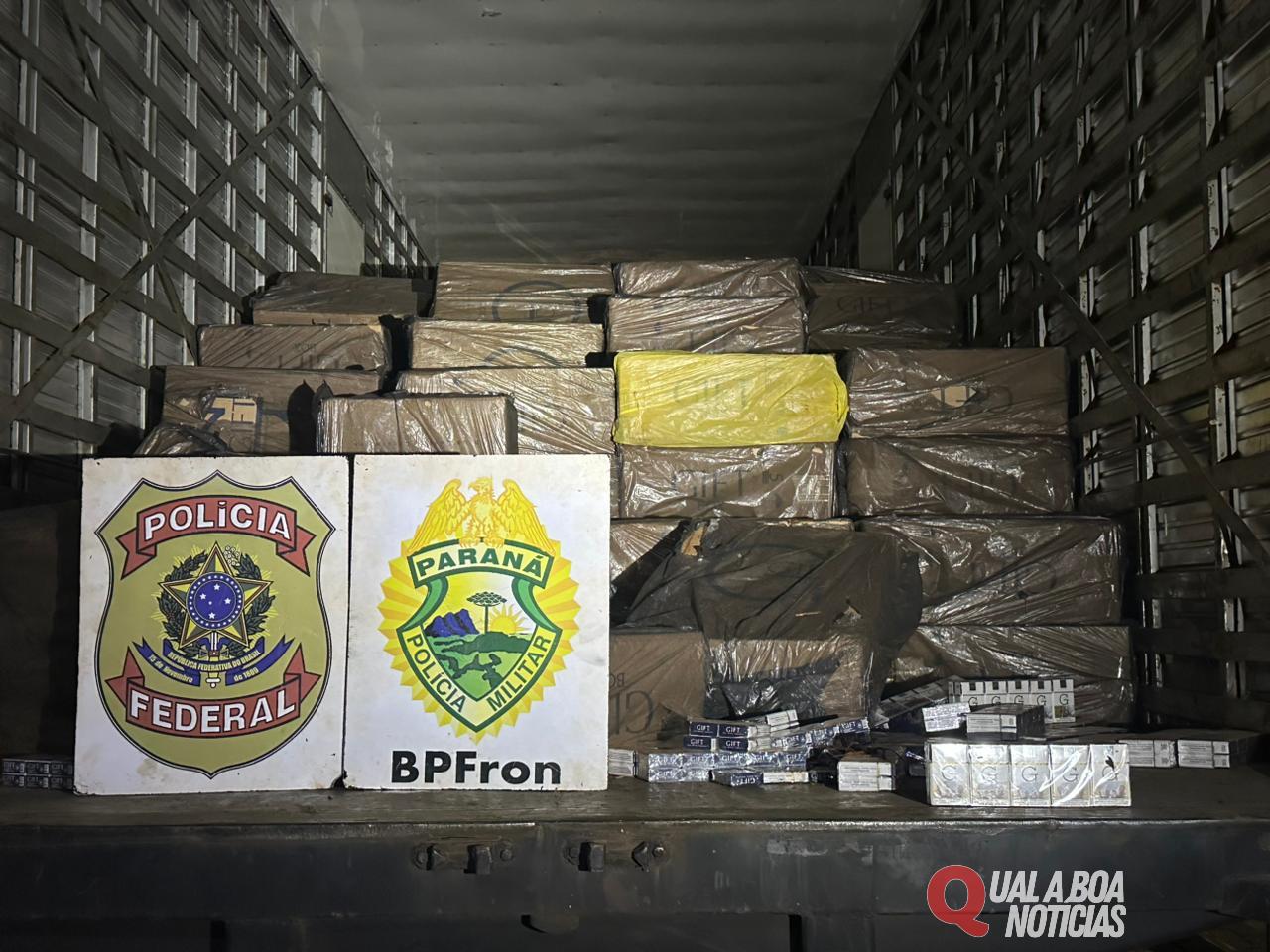 Ação conjunta entre PF e PM apreende carga de cigarros do Paraguai em Mercedes