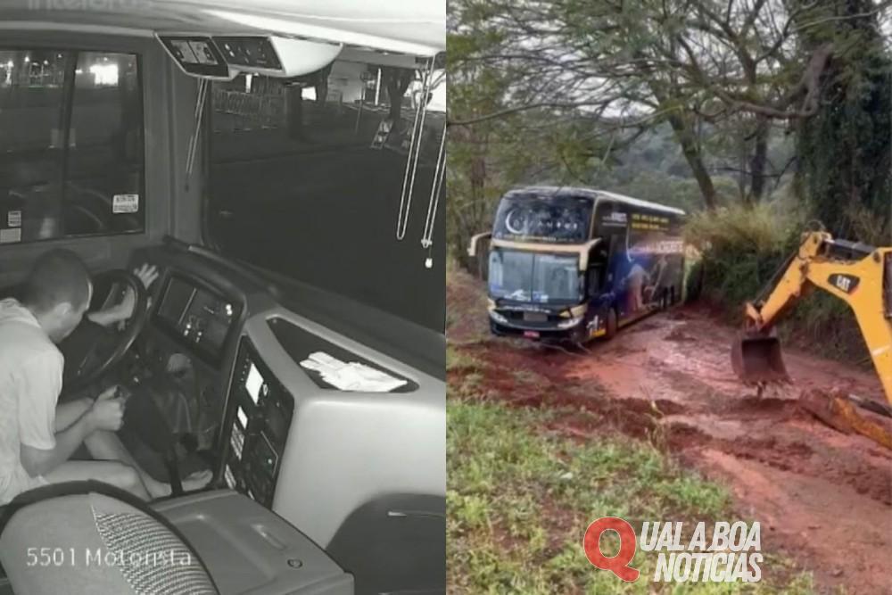 Homem furta ônibus interestadual após fugir da cadeia e fica atolado em estrada de terra