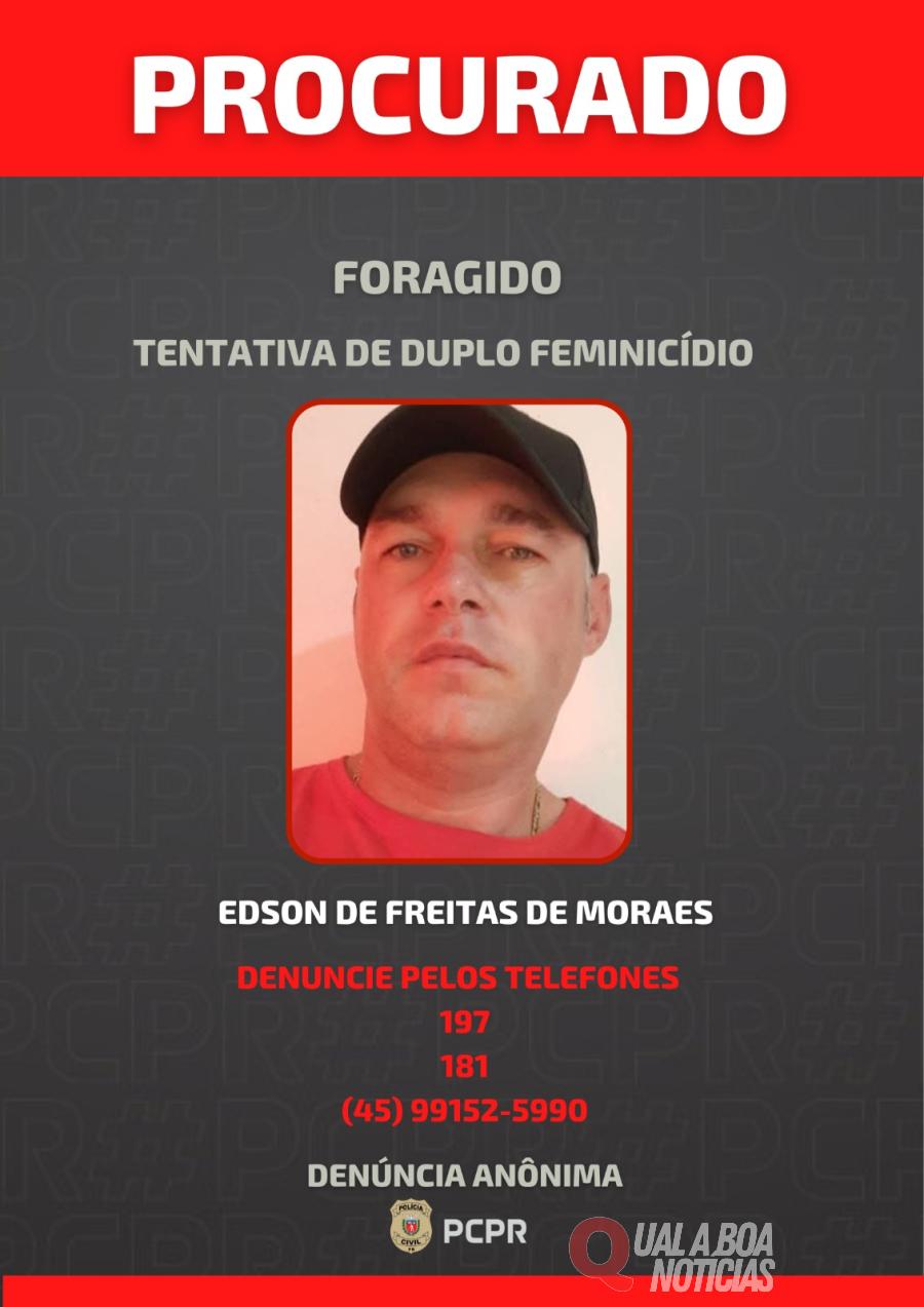 Polícia Civil divulga foto de suspeito de tentativa de duplo feminicídio e faz buscas em Toledo
