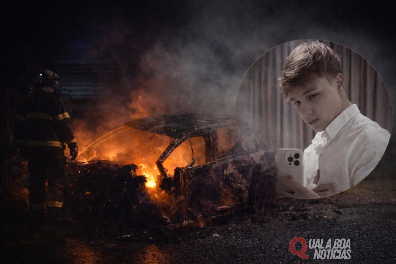 Jovem morre após carro elétrico colidir contra árvore e pegar fogo em Cascavel