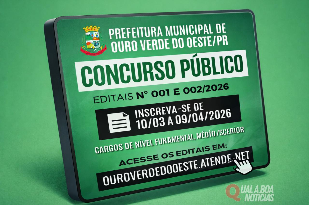 Prefeitura de Ouro Verde do Oeste abre concurso com salários de até R$ 14,3 mil
