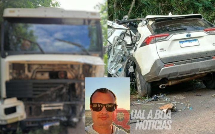 Colisão frontal entre caminhonete e carreta mata empresário na PR-495