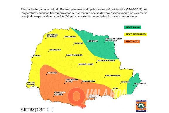 Alerta Meteorológico: Onda de frio intenso coloca regiões do Paraná em risco alto com marcas abaixo de 0°C