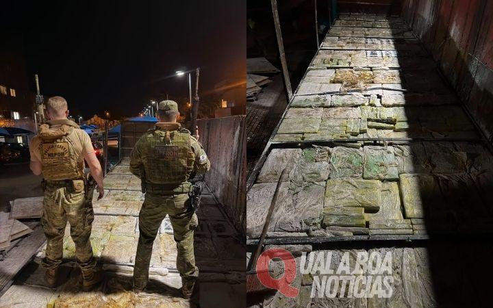Forças de segurança apreendem mais de 4,4 toneladas de maconha escondidas em bitrem na divisa entre Terra Roxa e Francisco Alves