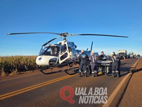 GRAVE COLISÃO: Motorista fica preso às ferragens em acidente entre carro e caminhão na rodovia entre Assis Chateaubriand e Toledo