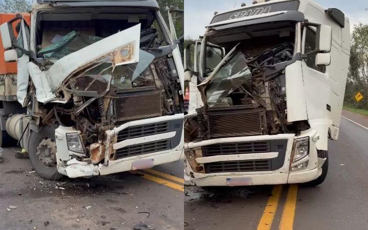 Colisão traseira entre dois caminhões é registrada na saída de Marechal Cândido Rondon