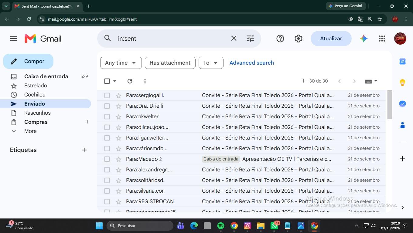 Foto: Registro oficial do convite realizado a todos os candidatos de Toledo, na data de 21/09/2026.